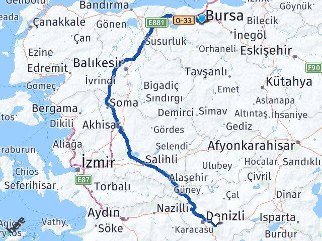 Bursa Honaz Denizli Arası Kaç Km - Yol Haritası