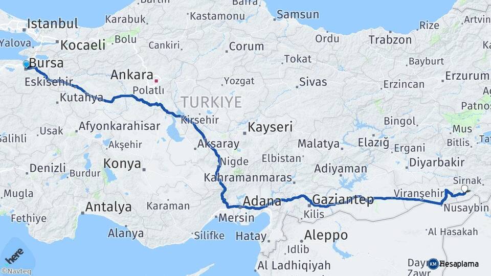 Bursa İdil Şırnak Arası Kaç Km - Yol Haritası