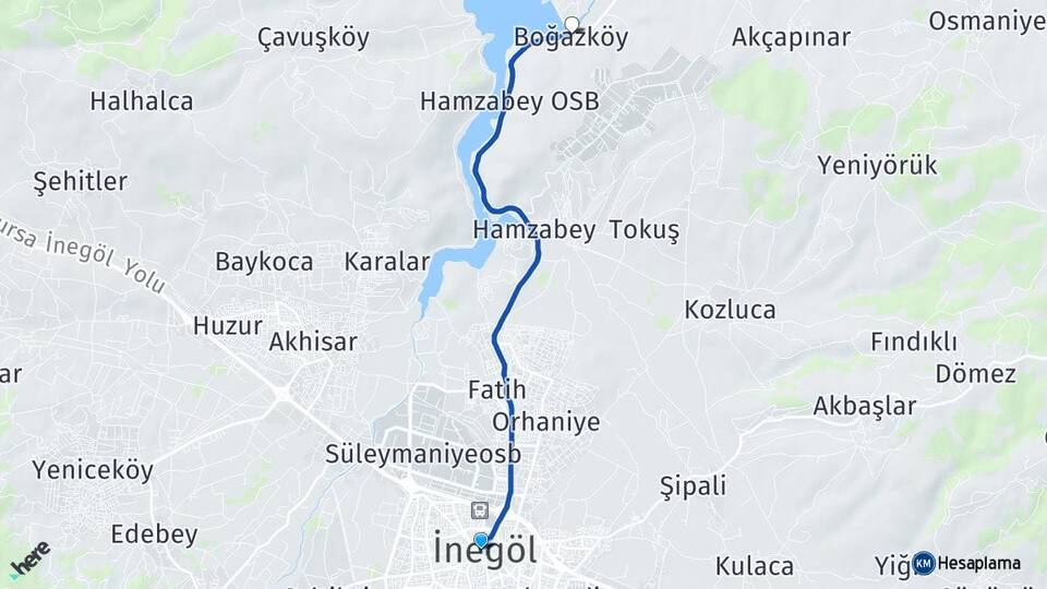 Bursa İnegöl Boğazköy İnegöl Arası Kaç Km - Yol Haritası