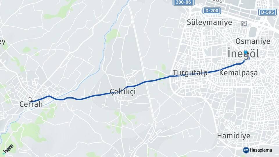 Bursa İnegöl Cerrah İnegöl Arası Kaç Km - Yol Haritası