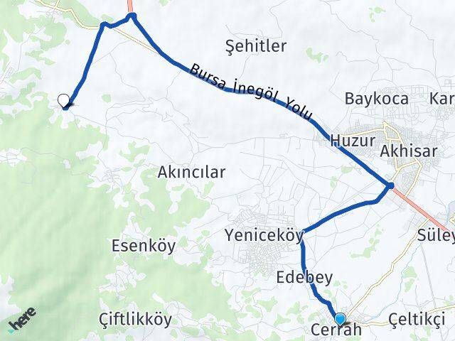 Bursa İnegöl Cerrah Kestel Arası Kaç Km - Yol Haritası