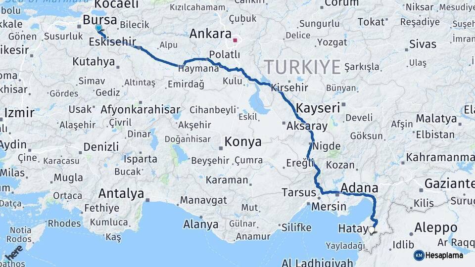 İnegöl Hatay Arası Kaç Km - Yol Tarifi