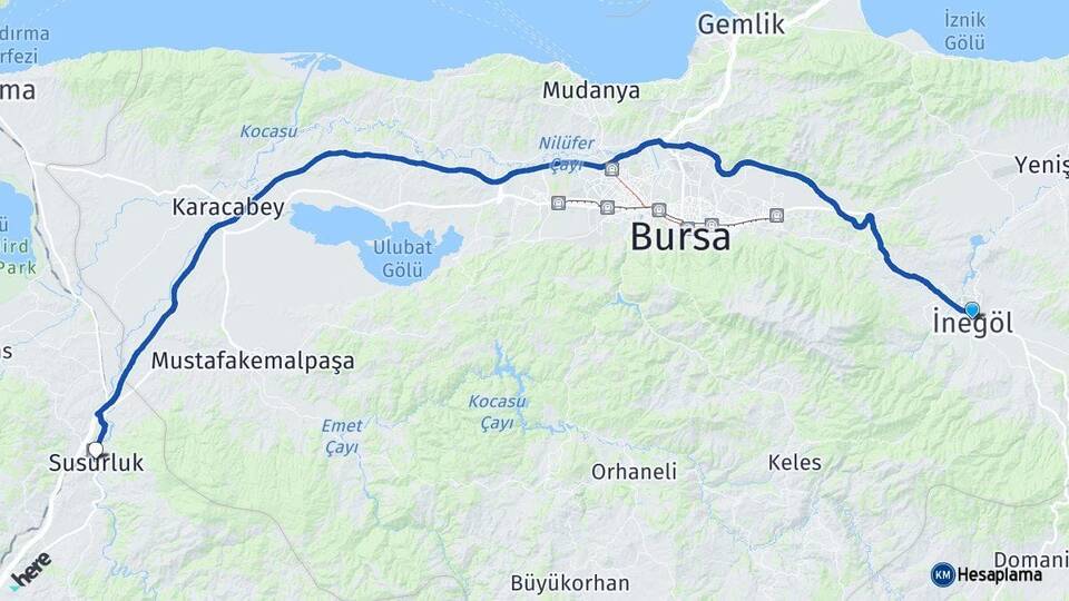 Bursa İnegöl Susurluk Balıkesir Arası Kaç Km - Yol Haritası