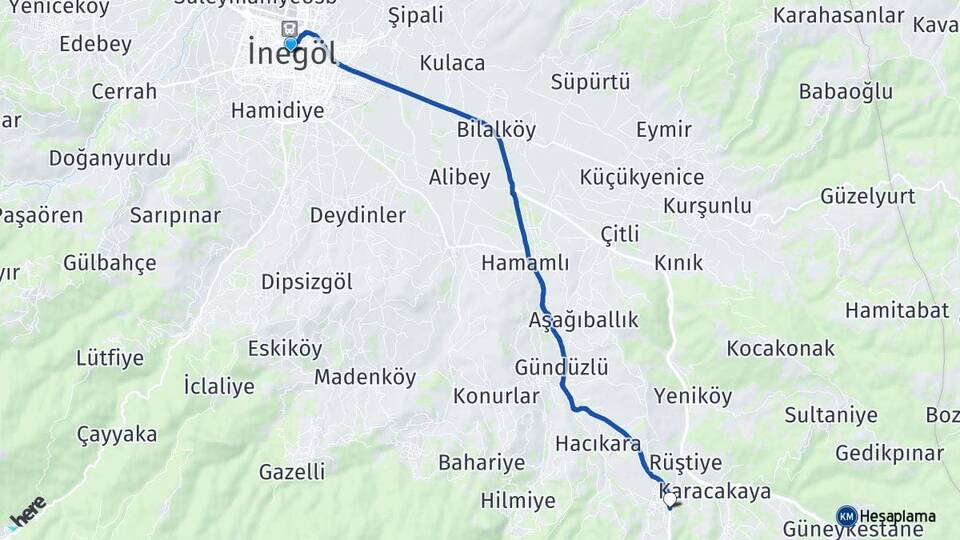 Bursa İnegöl Tahtaköprü İnegöl Arası Kaç Km - Yol Haritası