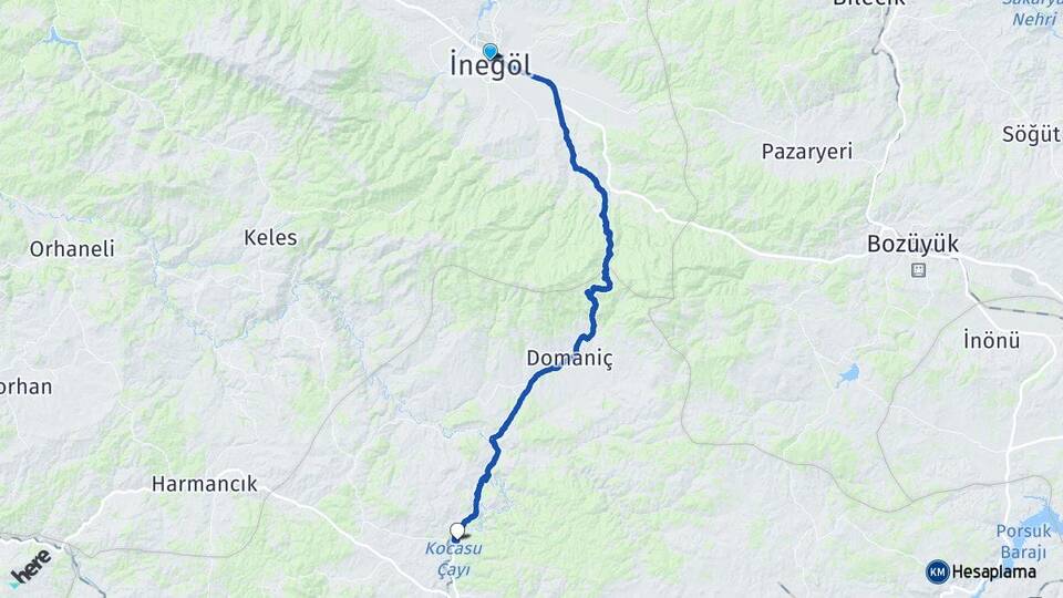 Bursa İnegöl Tunçbilek Tavşanlı Kütahya Arası Kaç Km - Yol Haritası