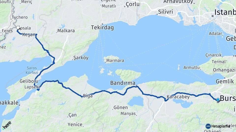 Bursa İpsala Arası Kaç Km - Yol Tarifi