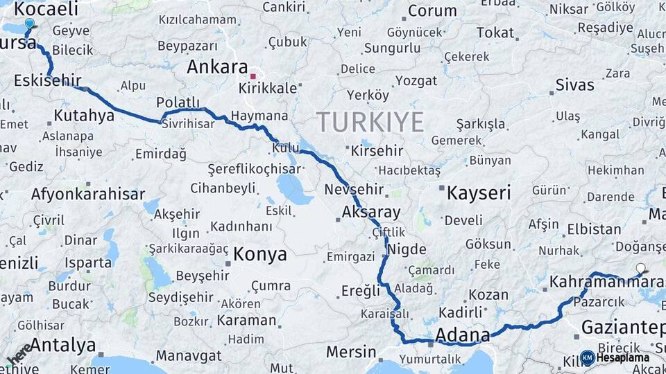 Bursa İznik Adıyaman Arası Kaç Km - Yol Haritası
