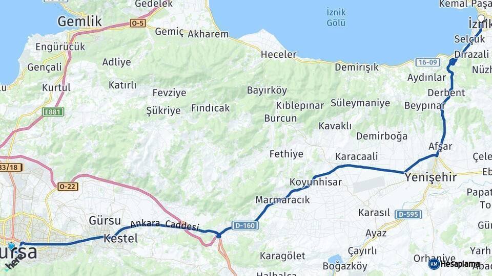 Bursa İznik Arası Kaç Km - Yol Haritası