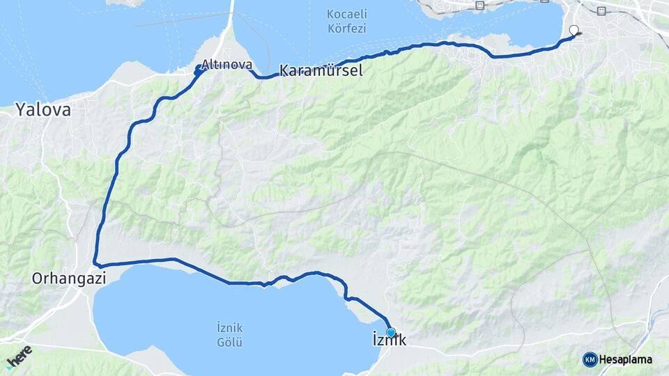 Bursa İznik Başiskele Kocaeli Arası Kaç Km - Yol Haritası