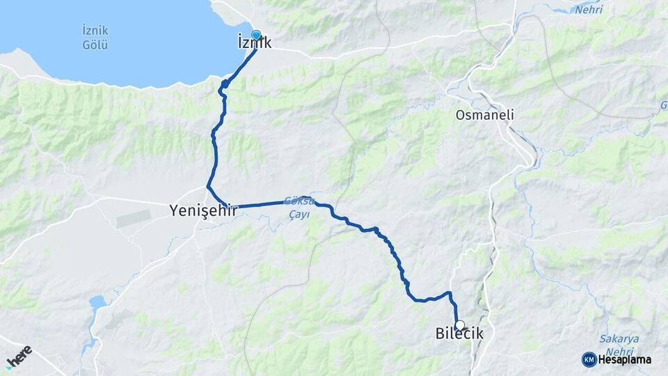 Bursa İznik Bilecik Arası Kaç Km - Yol Haritası