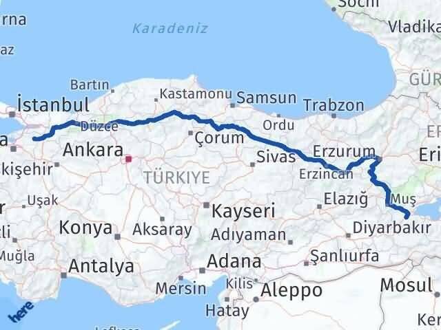Bursa İznik Bitlis Arası Kaç Km - Yol Haritası