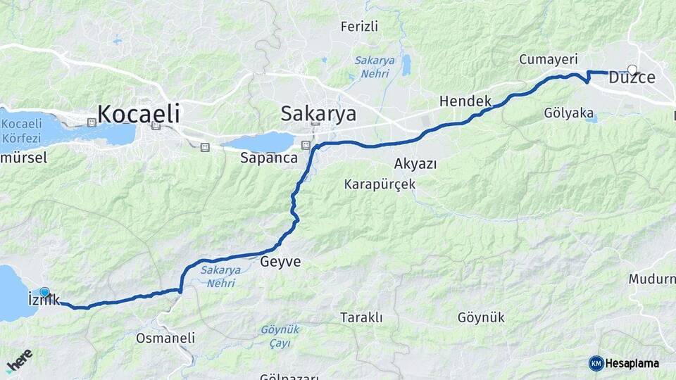 Bursa İznik Düzce Arası Kaç Km - Yol Haritası