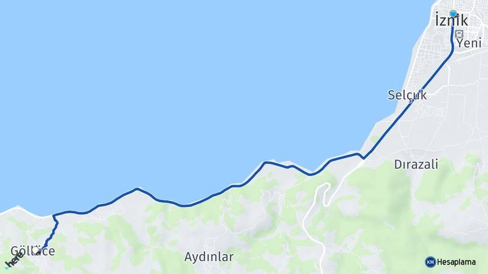 Bursa İznik Göllüce İznik Arası Kaç Km - Yol Haritası