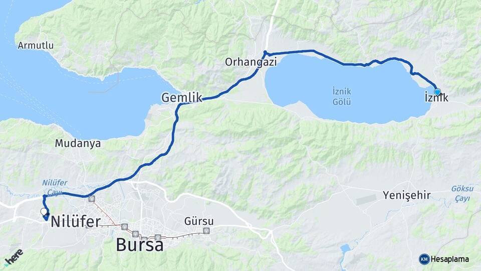 Bursa İznik Görükle Nilüfer Arası Kaç Km - Yol Haritası