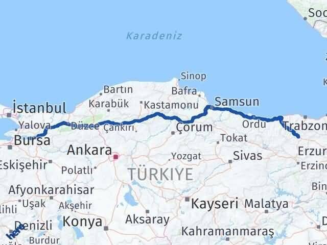 Bursa İznik Gümüşhane Arası Kaç Km - Yol Haritası