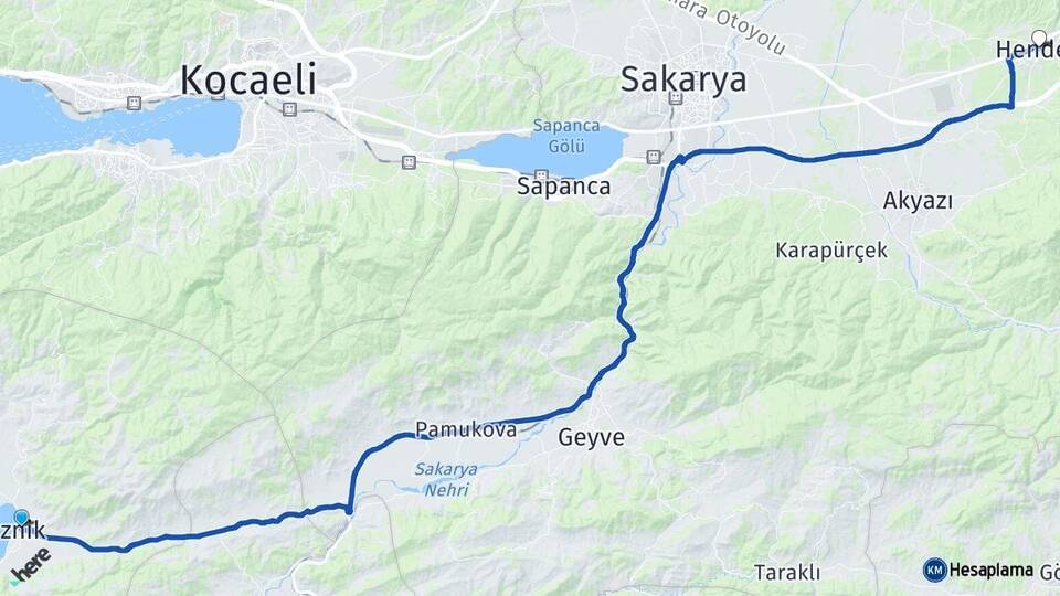 Bursa İznik Hendek Sakarya Arası Kaç Km - Yol Haritası