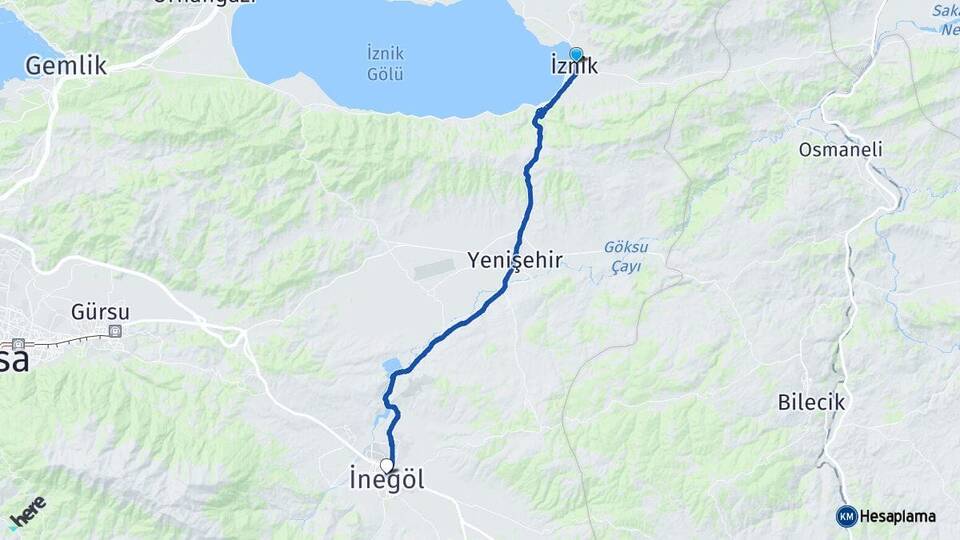 Bursa İznik İnegöl Arası Kaç Km - Yol Haritası