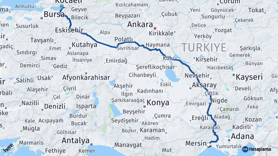 Bursa İznik Mersin Arası Kaç Km - Yol Haritası