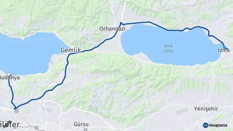 Bursa İznik Mudanya Arası Kaç Km - Yol Haritası
