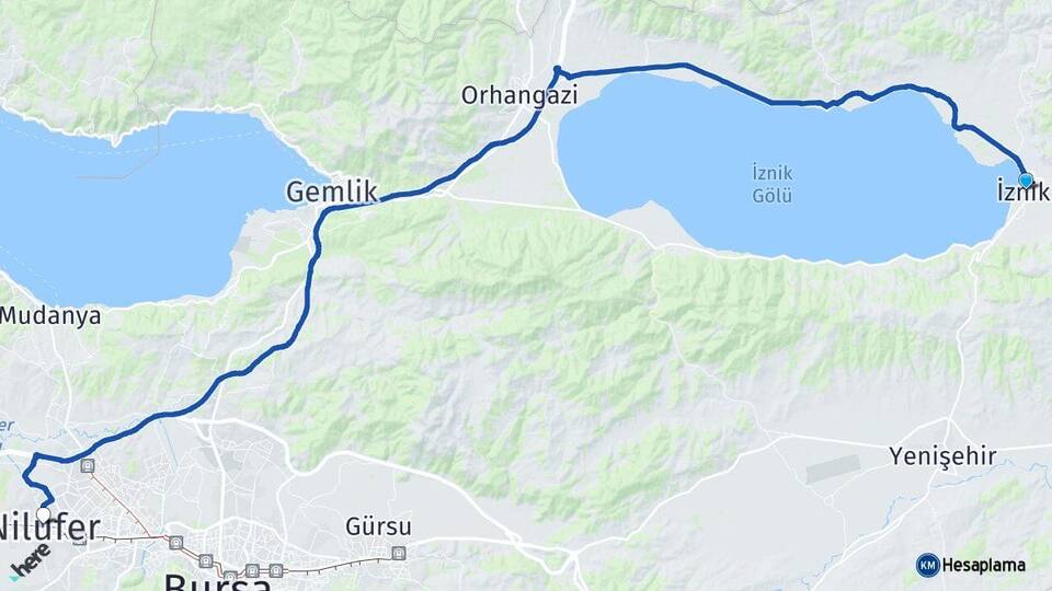 Bursa İznik Nilüfer Arası Kaç Km - Yol Haritası