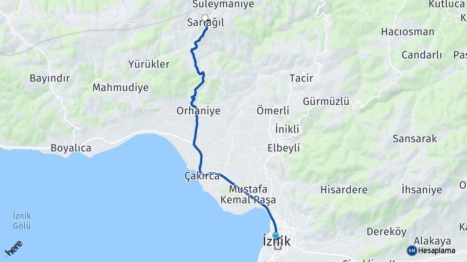 Bursa İznik Sarıağıl İznik Arası Kaç Km - Yol Haritası