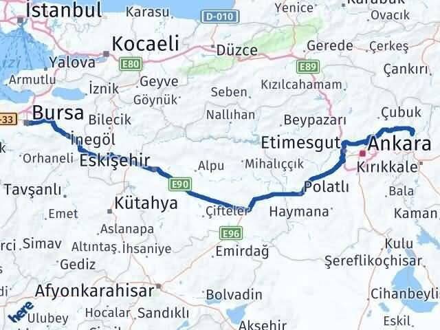 Bursa Kalecik Ankara Arası Kaç Km - Yol Haritası