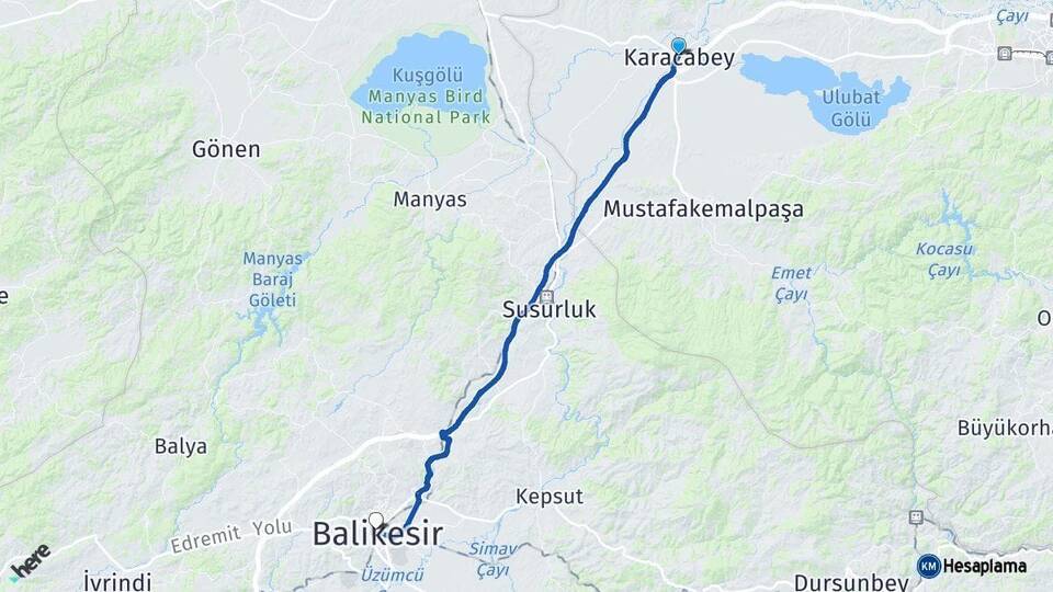 Bursa Karacabey Balıkesir Arası Kaç Km - Yol Haritası