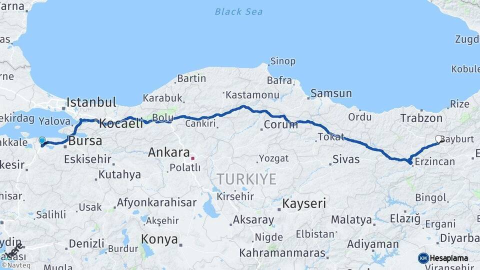 Bursa Karacabey Bayburt Arası Kaç Km - Yol Haritası