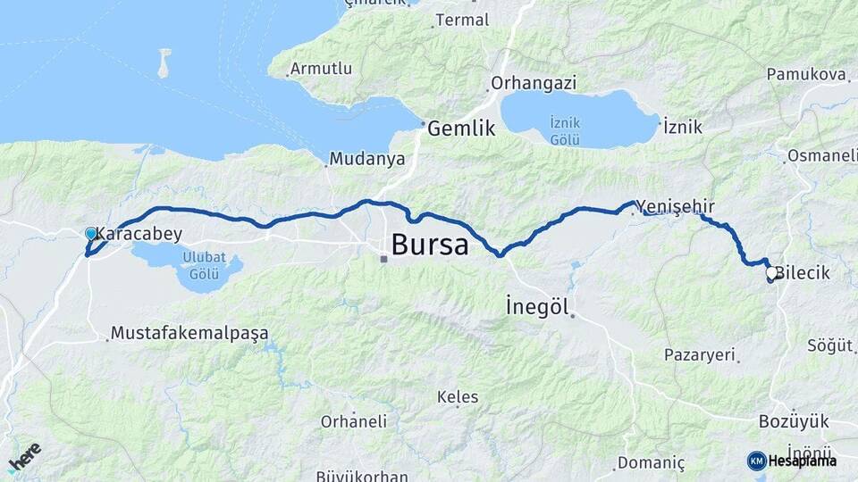 Bursa Karacabey Bilecik Arası Kaç Km - Yol Haritası