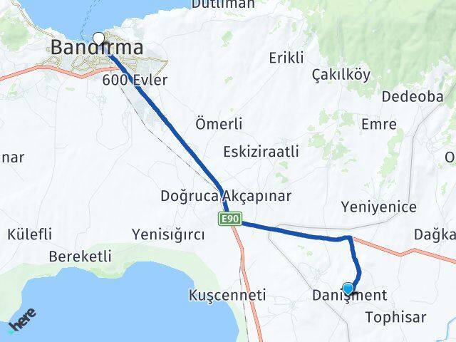 Bursa Karacabey Danişment Bandırma Balıkesir Arası Kaç Km - Yol Haritası