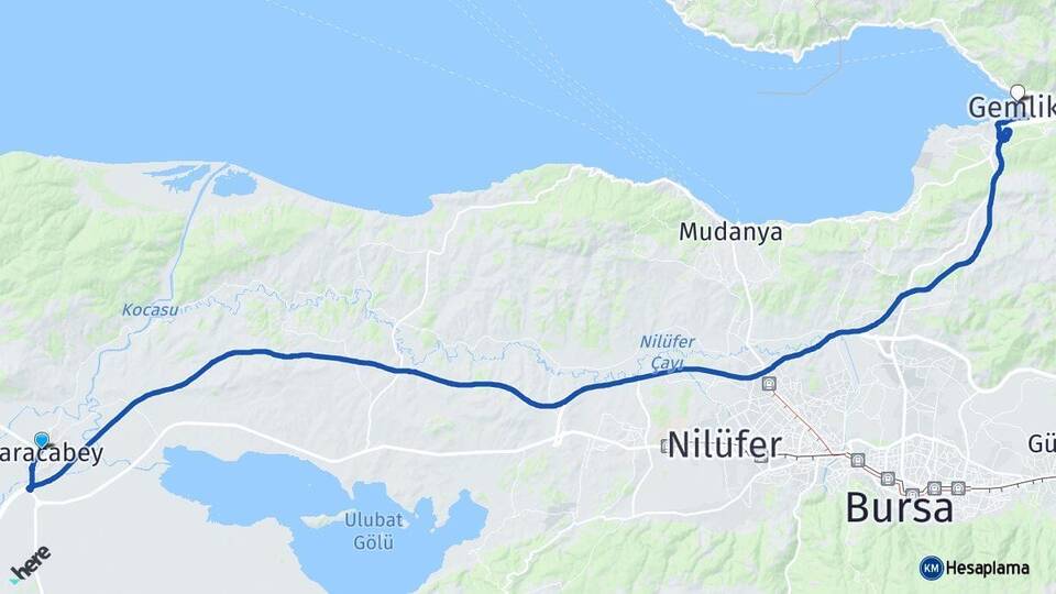 Bursa Karacabey Gemlik Arası Kaç Km - Yol Haritası