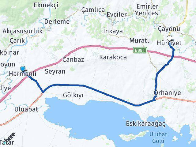 Harmanlı Hürriyet Arası Kaç Km - Yol Tarifi
