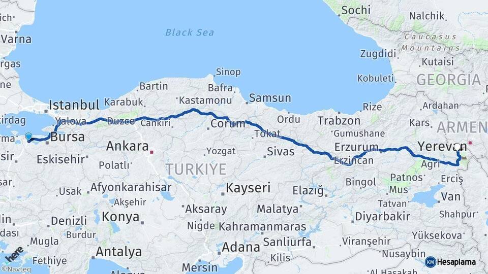 Bursa Karacabey Iğdır Arası Kaç Km - Yol Haritası