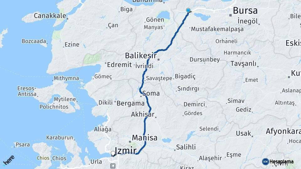 Bursa Karacabey İzmir Arası Kaç Km - Yol Haritası