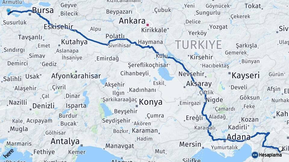 Bursa Karacabey Kilis Arası Kaç Km - Yol Haritası