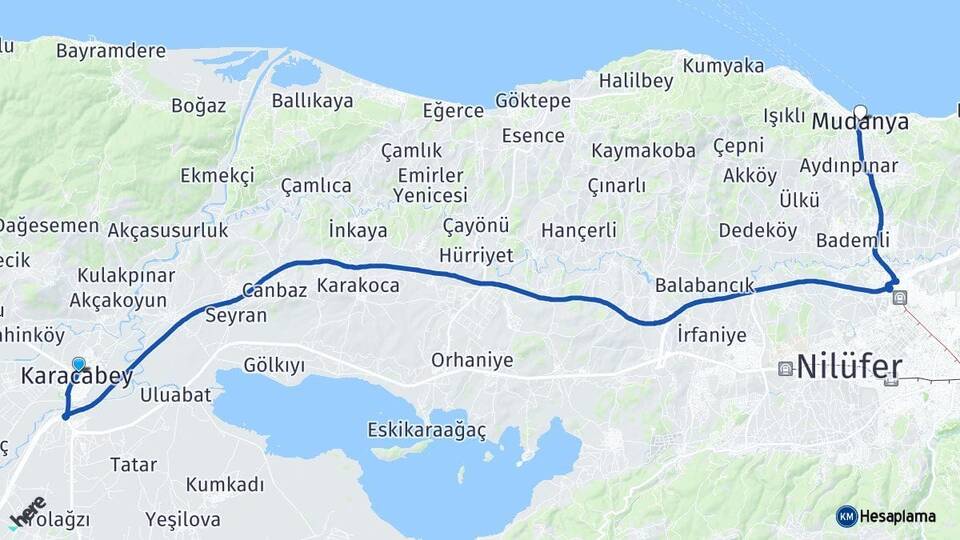 Bursa Karacabey Mudanya Arası Kaç Km - Yol Haritası