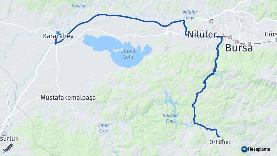 Bursa Karacabey Orhaneli Arası Kaç Km - Yol Haritası