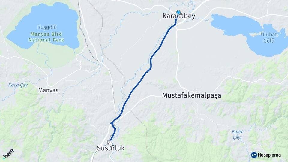 Bursa Karacabey Susurluk Balıkesir Arası Kaç Km - Yol Haritası