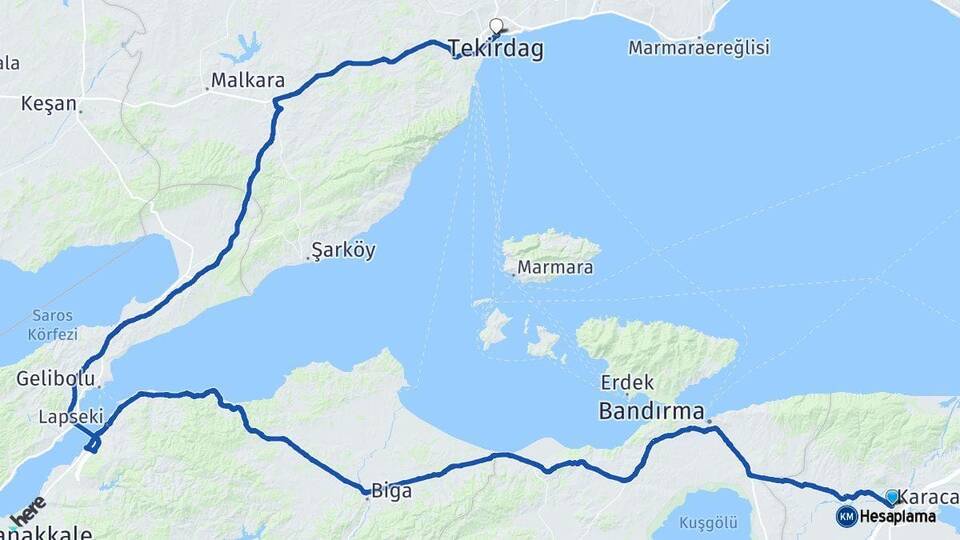 Bursa Karacabey Tekirdağ Arası Kaç Km - Yol Haritası