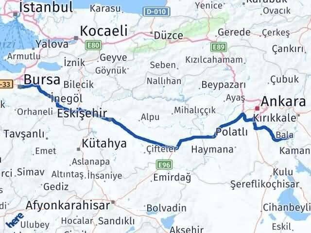 Bursa Karakeçili Kırıkkale Arası Kaç Km - Yol Haritası