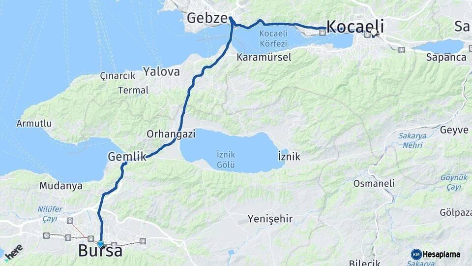 Bursa Kartepe Kocaeli Arası Kaç Km - Yol Haritası