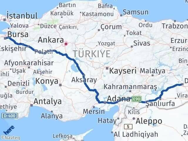 Bursa Kayapınar Diyarbakır Arası Kaç Km - Yol Haritası