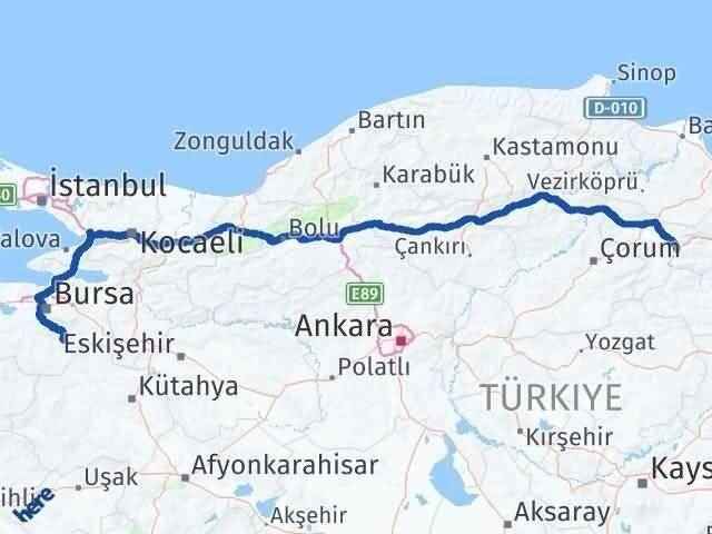 Bursa Keles Amasya Arası Kaç Km - Yol Haritası