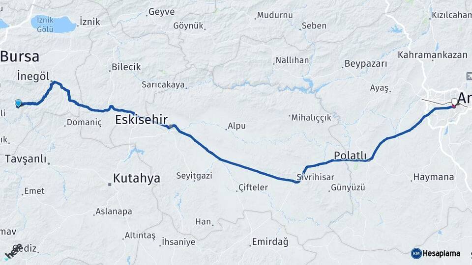Bursa Keles Ankara Arası Kaç Km - Yol Haritası