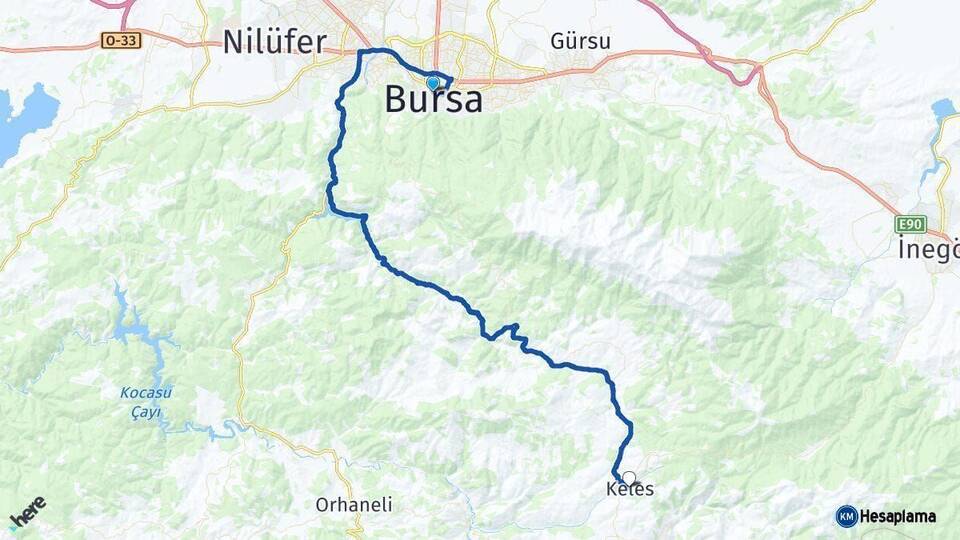 Bursa Keles Arası Kaç Km - Yol Haritası