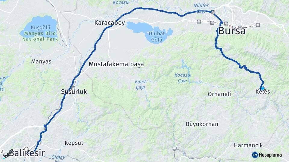 Bursa Keles Balıkesir Arası Kaç Km - Yol Haritası