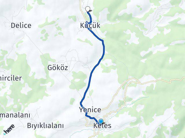 Bursa Keles Baraklı Keles Arası Kaç Km - Yol Haritası