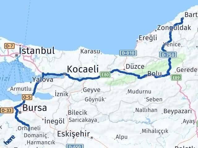 Bursa Keles Bartın Arası Kaç Km - Yol Haritası
