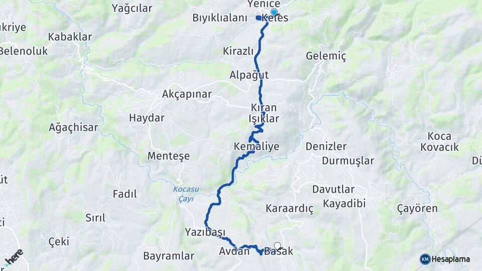 Bursa Keles Basak Keles Arası Kaç Km - Yol Haritası