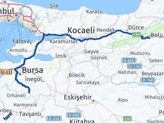 Bursa Keles Bolu Arası Kaç Km - Yol Haritası